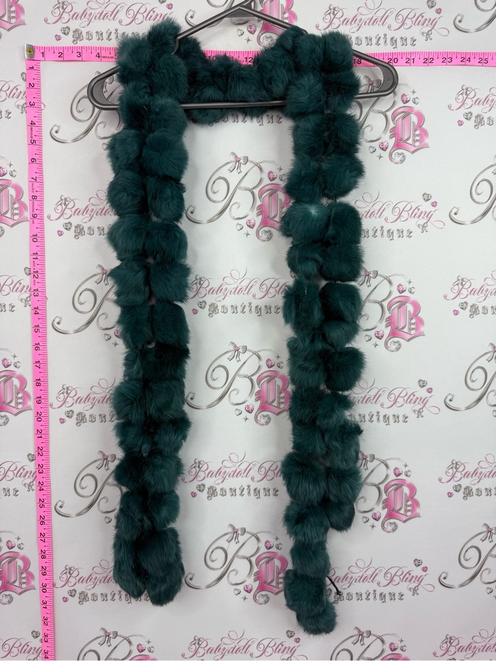 Rabbit fur scarf Luxurious Teal Pom Pom Fur Scarf - Women Accessories